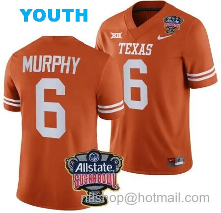 Youth Maalik Murphy Jersey #6 Texas Longhorns Allstate Sugar Bowl Patch 2024 College Football Orange