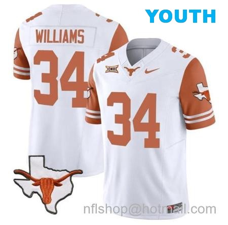 Youth Ricky Williams Jersey #34 Texas Longhorn Vapor Limited College Football Orange Sleeves