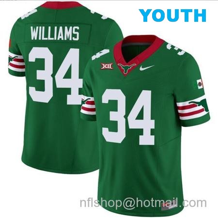 Youth Ricky Williams Jersey #34 Texas Longhorns Mexico Vapor College Football Green