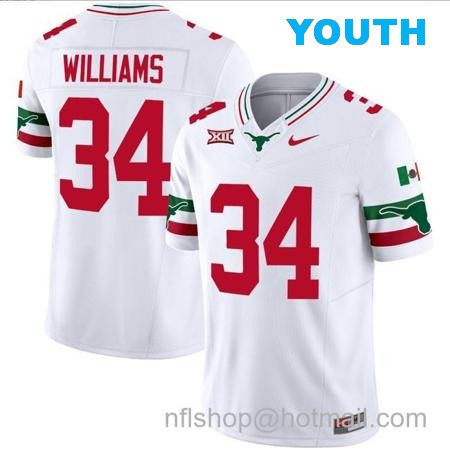 Youth Ricky Williams Jersey #34 Texas Longhorns Mexico Vapor College Football White