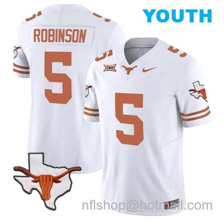 Youth Bijan Robinson Jersey #5 Texas Longhorn Vapor Limited College Football White