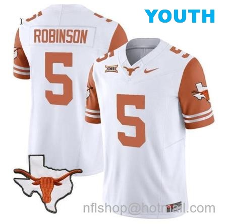 Youth Bijan Robinson Jersey #5 Texas Longhorn Vapor Limited College Football Orange Sleeves