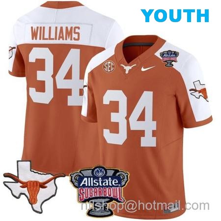 Youth Ricky Williams Jersey #34 Texas Longhorns Sugar Bowl Patch Vapor Football Orange Alternate