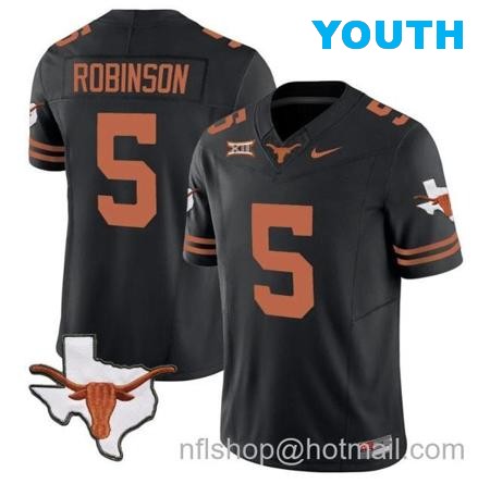 Youth Bijan Robinson Jersey #5 Texas Longhorn Vapor Limited College Football Black