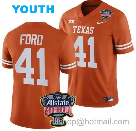 Youth Jaylan Ford Jersey #41 Texas Longhorns Allstate Sugar Bowl Patch 2024 College Football Orange