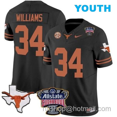 Youth Ricky Williams Jersey #34 Texas Longhorns Sugar Bowl Patch Vapor Football Black