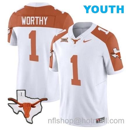 Youth Xavier Worthy Jersey #1 Texas Longhorn Vapor Limited College Football Inverted