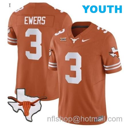 Youth Quinn Ewers Jersey #3 Texas Longhorn Vapor Limited College Football Texas Orange