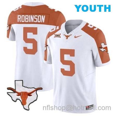 Youth Bijan Robinson Jersey #5 Texas Longhorn Vapor Limited College Football Inverted