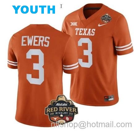 Youth Quinn Ewers Jersey #3 Texas Longhorn Allstate Red River Vivalry Patch College Football Orange