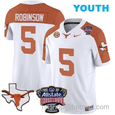 Youth Bijan Robinson Jersey #5 Texas Longhorns Sugar Bowl Patch Vapor Football Inverted