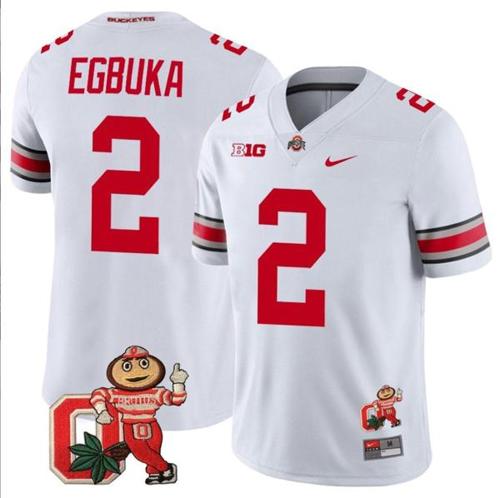 Youth Nike Emeka Egbuka Jersey #2 Ohio State Buckeyes Mascot Patch College Football White