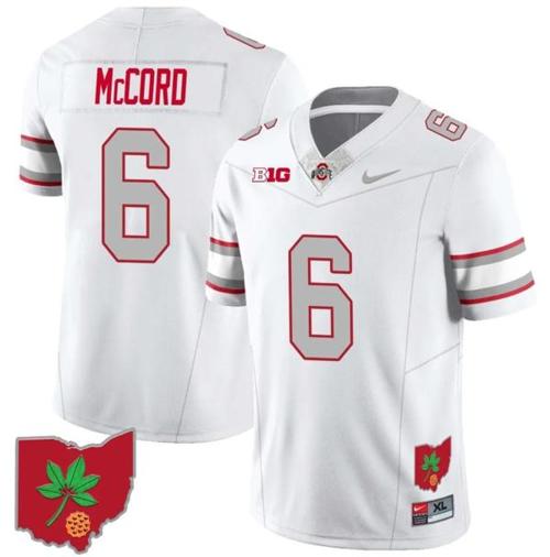 Youth Nike Kyle McCord Jersey #6 Ohio State Buckeyes Football Stitched Ohio Map Patch White