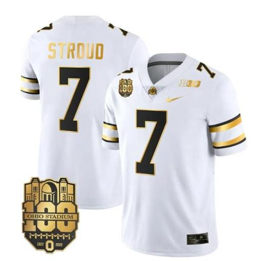 Youth Nike Ohio State Buckeyes CJ Stroud Jersey #7 College Football Stitched White Gold