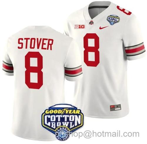 Youth Nike Cade Stover Jersey #8 Ohio State Buckeyes Cotton Bowl Patch 2023 Football White