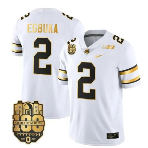 Youth Nike Ohio State Buckeyes Emeka Egbuka Jersey #2 College Football Stitched White Gold