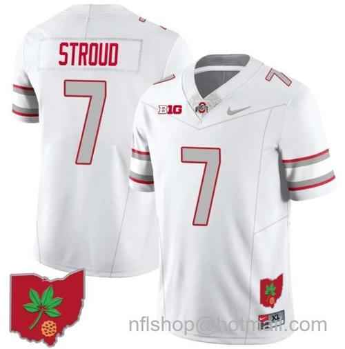 Youth Nike CJ Stroud Jersey #7 Ohio State Buckeyes Football Stitched Ohio Map Patch White