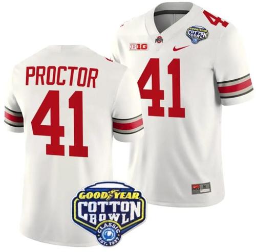 Youth Nike Josh Proctor Jersey #41 Ohio State Buckeyes Cotton Bowl Patch 2023 Football White