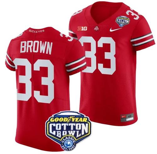 Youth Nike Devin Brown Jersey #33 Ohio State Buckeyes Cotton Bowl Patch 2023 Football Scarlet