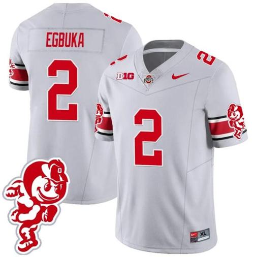 Youth Nike Emeka Egbuka Jersey #2 Ohio State Buckeyes Football 2023 Stitched Brutus Buckeye Patch Gray