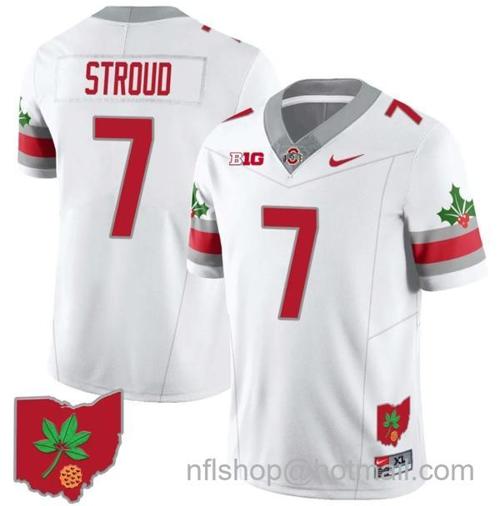 Youth Nike CJ Stroud Jersey #7 Ohio State Buckeyes Football Stitched Ohio Map Patch White Style 2