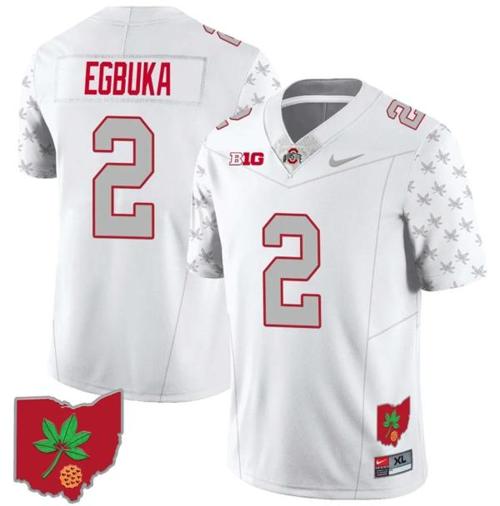 Youth Nike Emeka Egbuka Jersey #2 Ohio State Buckeyes Football Stitched Ohio Map Patch White Special