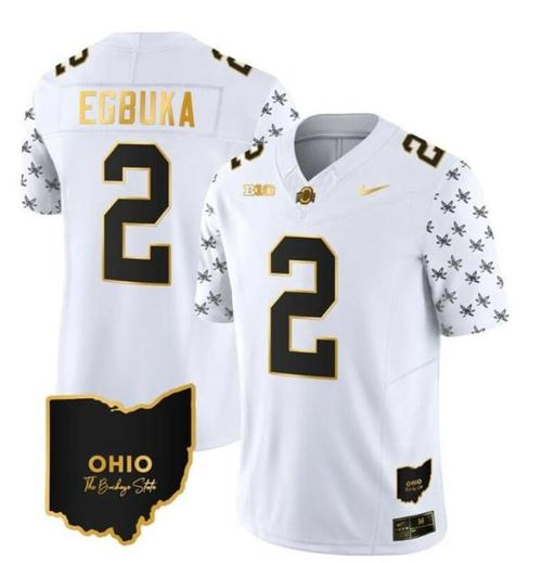 Youth Nike Ohio State Buckeyes Emeka Egbuka Jersey #2 College Football Stitched Alternate White Gold