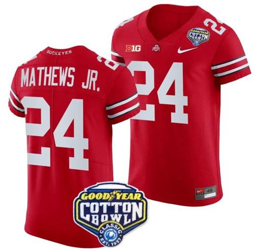 Youth Nike Jermaine Mathews Jr Jersey #24 Ohio State Buckeyes Cotton Bowl Patch 2023 Football Scarlet