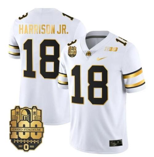 Youth Nike Ohio State Buckeyes Marvin Harrison Jr Jersey #18 College Football Stitched White Gold