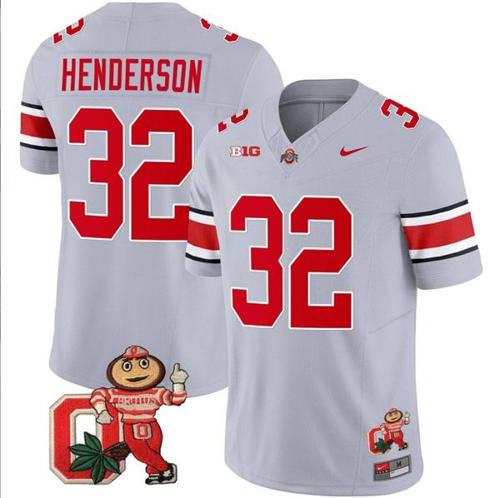 Youth Nike TreVeyon Henderson Jersey #32 Ohio State Buckeyes Mascot Patch College Football Gray