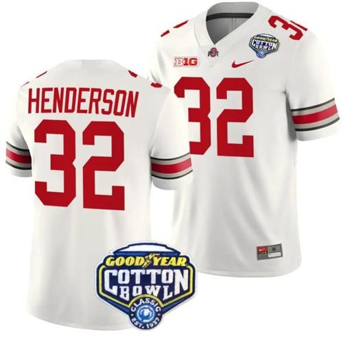 Youth Nike TreVeyon Henderson Jersey #32 Ohio State Buckeyes Cotton Bowl Patch 2023 Football White