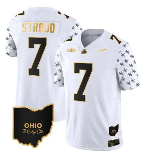 Youth Nike Ohio State Buckeyes CJ Stroud Jersey #7 College Football Stitched Alternate White Gold