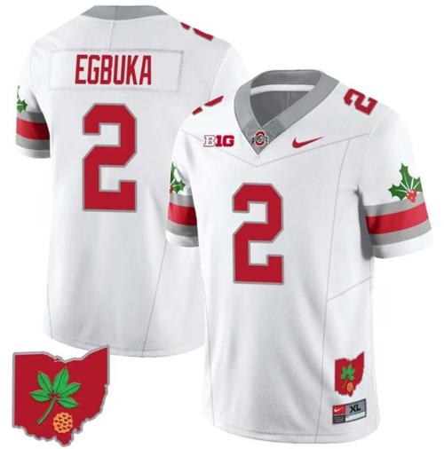 Youth Nike Emeka Egbuka Jersey #2 Ohio State Buckeyes Football Stitched Ohio Map Patch White Style 2