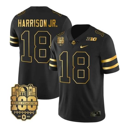 Youth Nike Ohio State Buckeyes Marvin Harrison Jr Jersey #18 College Football Stitched Black Gold