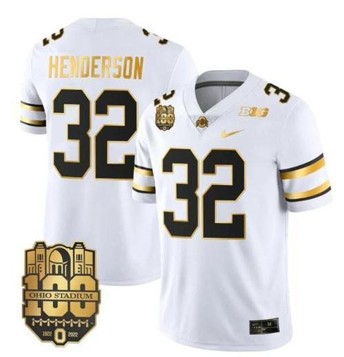 Youth Nike Ohio State Buckeyes TreVeyon Henderson Jersey #32 College Football Stitched White Gold