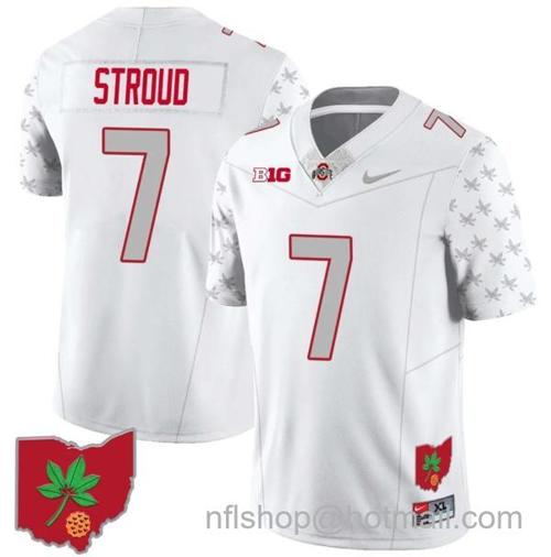 Youth Nike CJ Stroud Jersey #7 Ohio State Buckeyes Football Stitched Ohio Map Patch White Special