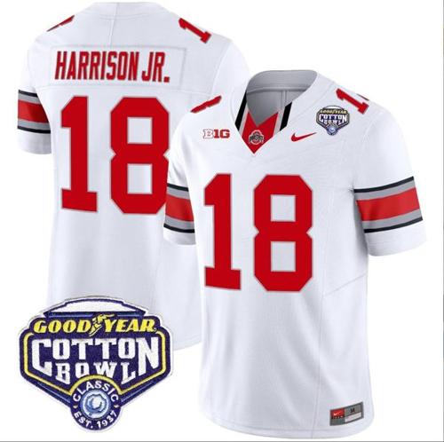 Youth Nike Marvin Harrison Jr Jersey #18 Ohio State Buckeyes Cotton Bowl Patch Vapor Football White