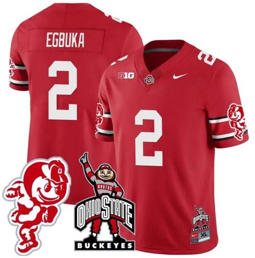 Youth Nike Emeka Egbuka Jersey #2 Ohio State Buckeyes Football Stitched Brutus Buckeye Patch Scarlet