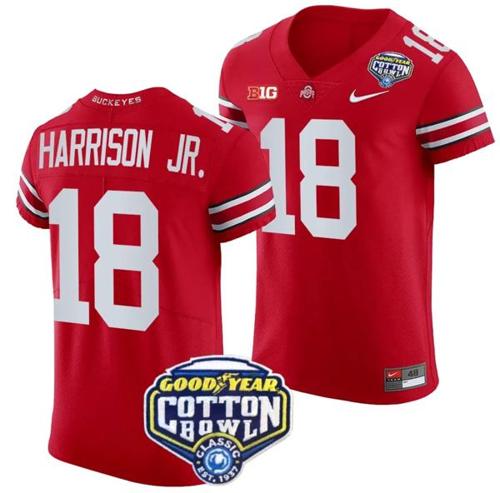 Youth Nike Marvin Harrison Jr Jersey #18 Ohio State Buckeyes Cotton Bowl Patch 2023 Football Scarlet