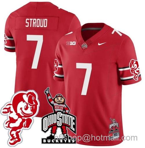 Youth Nike CJ Stroud Jersey #7 Ohio State Buckeyes Football Stitched Brutus Buckeye Patch Scarlet