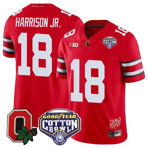 Youth Nike Marvin Harrison Jr Jersey #18 Ohio State Buckeyes Good Year Cotton Bowl Patch Football Scarlet