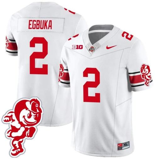 Youth Nike Emeka Egbuka Jersey #2 Ohio State Buckeyes Football 2023 Stitched Brutus Buckeye Patch White