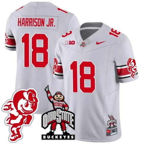 Youth Nike Marvin Harrison Jr Jersey #18 Ohio State Buckeyes Football Stitched Brutus Buckeye Patch Gray