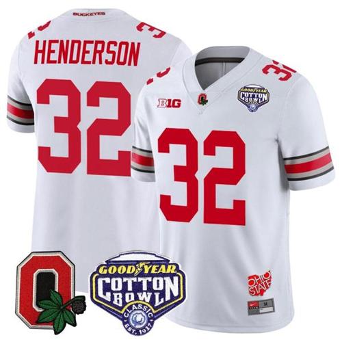 Youth Nike TreVeyon Henderson Jersey #32 Ohio State Buckeyes Good Year Cotton Bowl Patch Football White