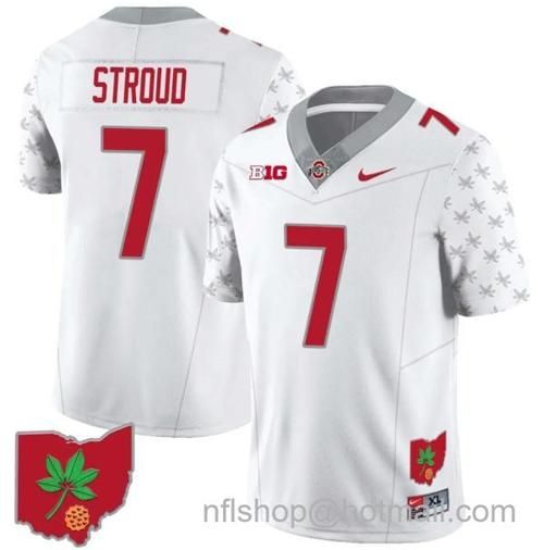 Youth Nike CJ Stroud Jersey #7 Ohio State Buckeyes Football Stitched Ohio Map Patch White Special Style 2