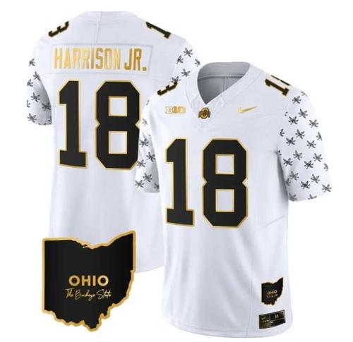 Youth Nike Ohio State Buckeyes Marvin Harrison Jr Jersey #18 College Football Stitched Alternate White Gold