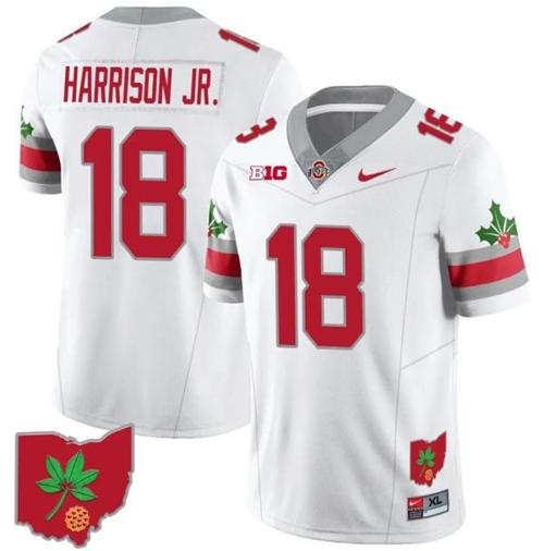 Youth Nike Marvin Harrison Jr Jersey #18 Ohio State Buckeyes Football Stitched Ohio Map Patch White Style 2