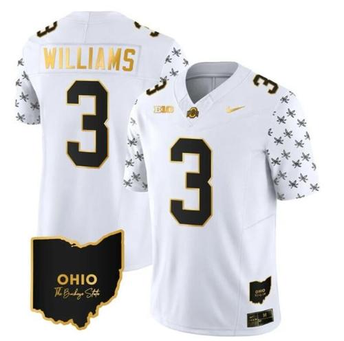 Youth Nike Ohio State Buckeyes Miyan Williams Jersey #3 College Football Stitched Alternate White Gold