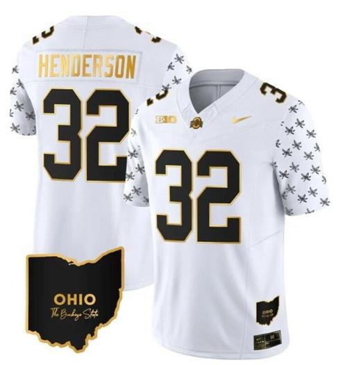 Youth Nike Ohio State Buckeyes Treveyon Henderson Jersey #32 College Football Stitched Alternate White Gold