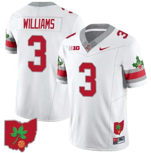 Youth Nike Miyan Williams Jersey #3 Ohio State Buckeyes Football Stitched Ohio Map Patch White Style 2